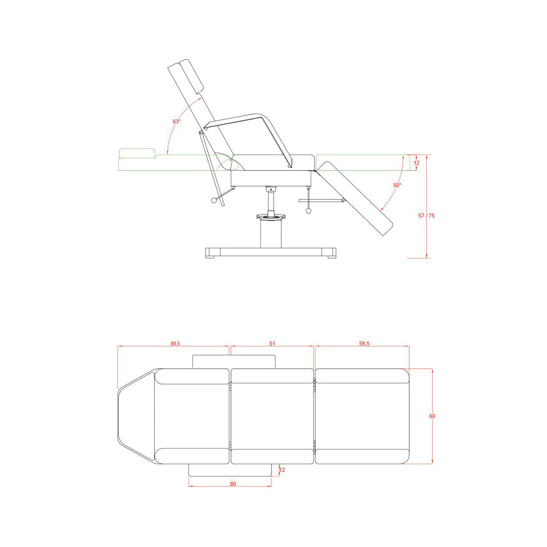 Camilla Hidráulica MENT negra - E002