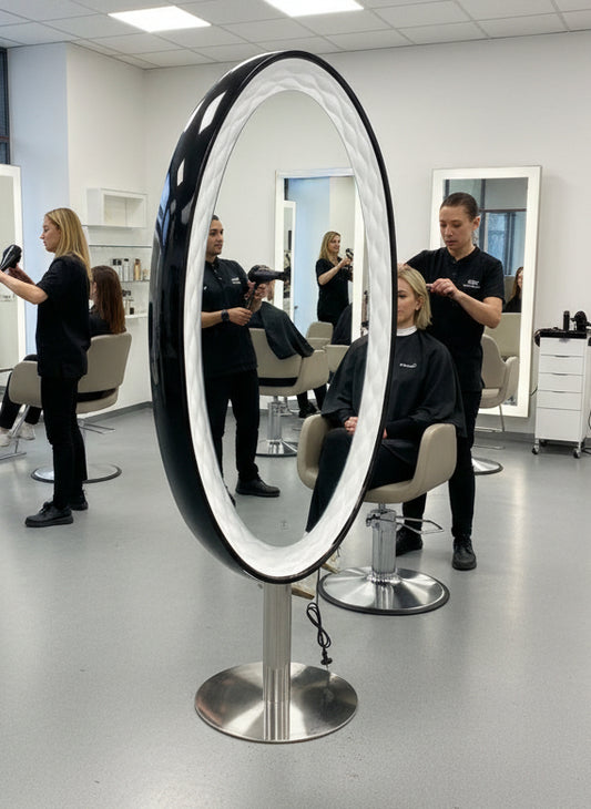 Elegante espejo de peluqueria de dos puestos con luz led