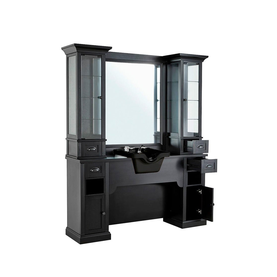 Tocador De Barberia Con Lavacabezas (Pica Negra) y Vitrina WILLIAM 1B/22