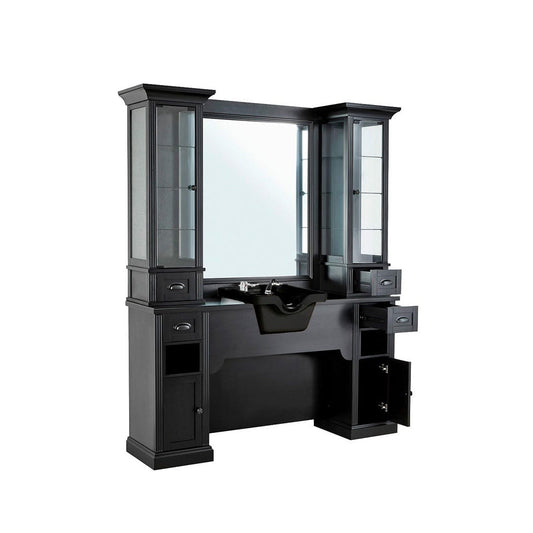 Tocador De Barberia Con Lavacabezas (Pica Negra) y Vitrina WILLIAM 1B/22