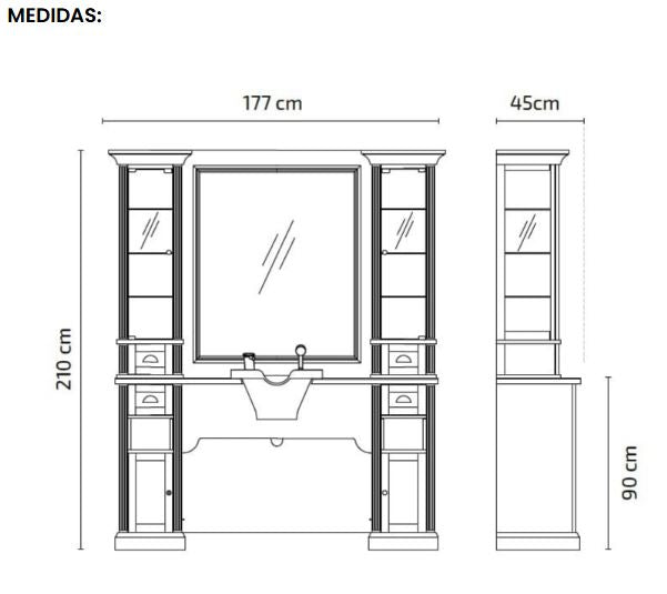 Tocador De Barberia Con Lavacabezas (Pica Negra) y Vitrina WILLIAM 1B/22