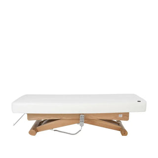 camilla de alta gama en madera regulable en altura de color blanco