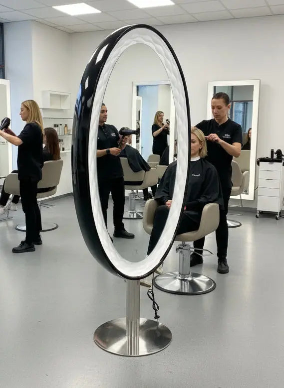 Elegante espejo de peluqueria de dos puestos con luz led