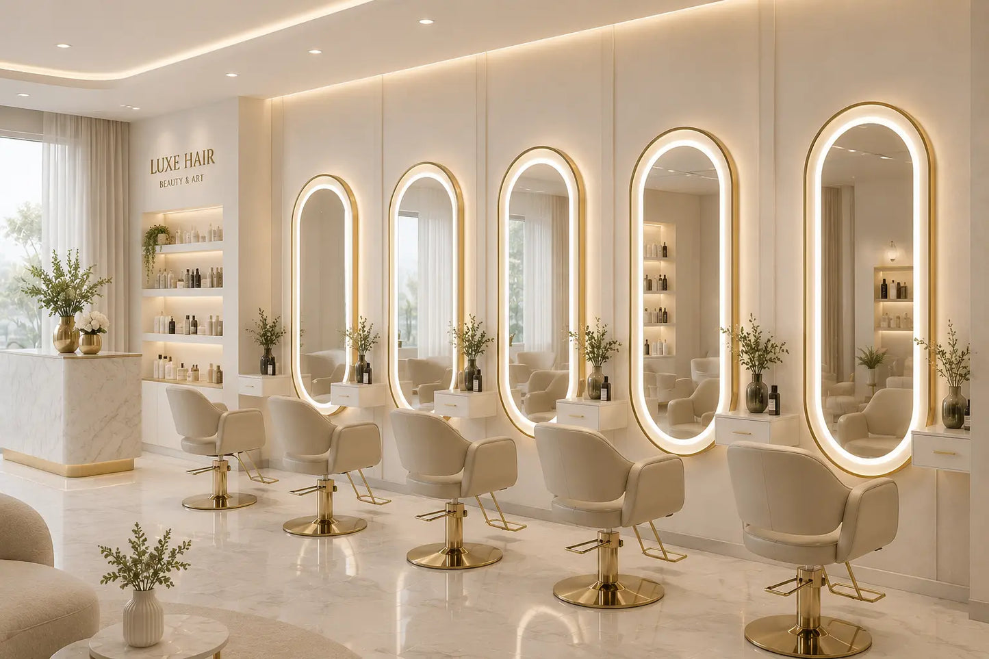 espejo dorado para peluqueria loop de Grupo Belleza