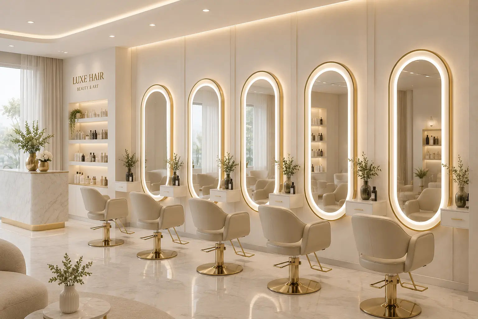 espejo dorado para peluqueria loop de Grupo Belleza