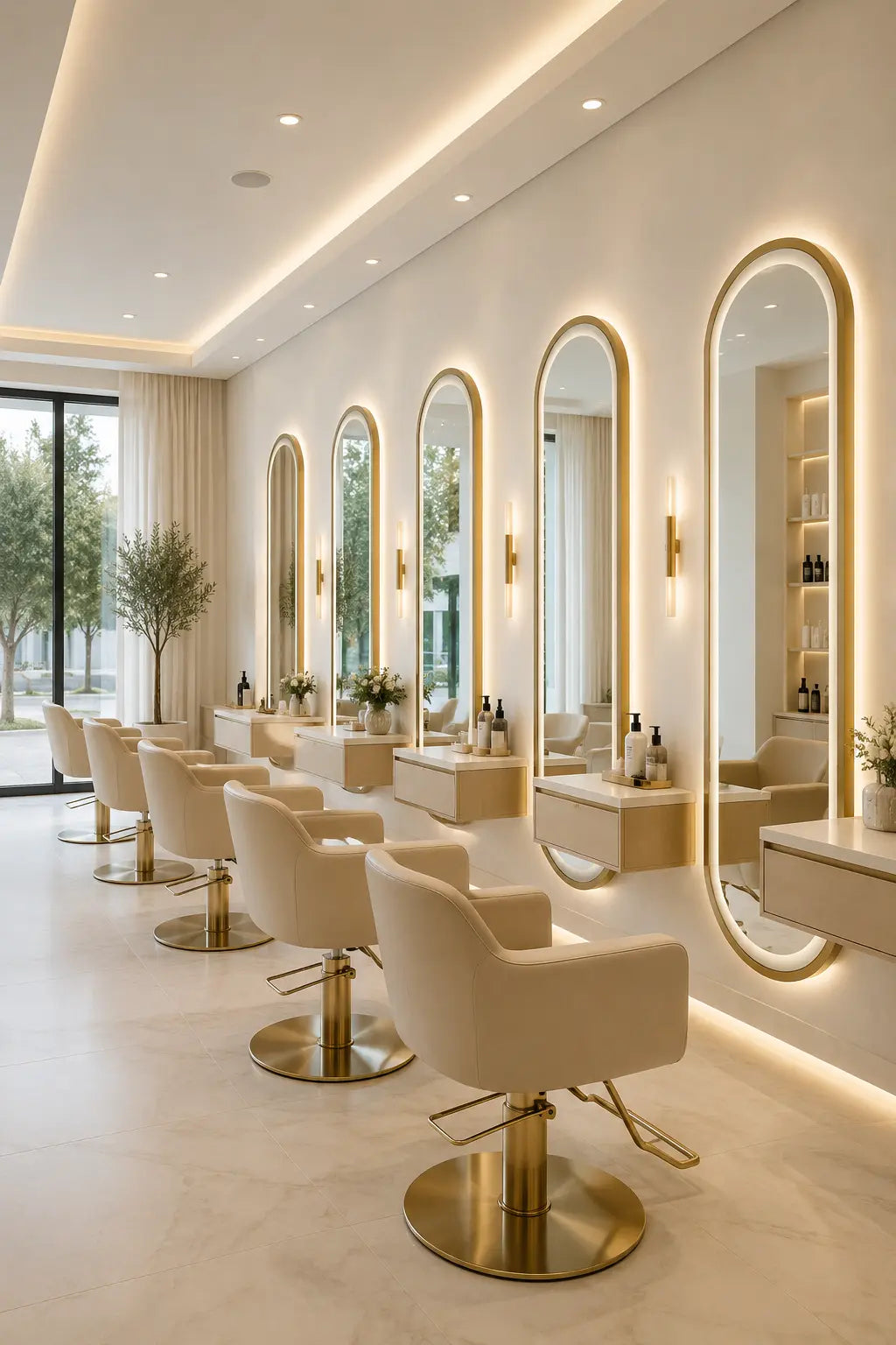 espejo dorado de diseño para peluqueria loop de Grupo Belleza