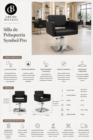 ficha tecnica de silla de peluqueria Symbol