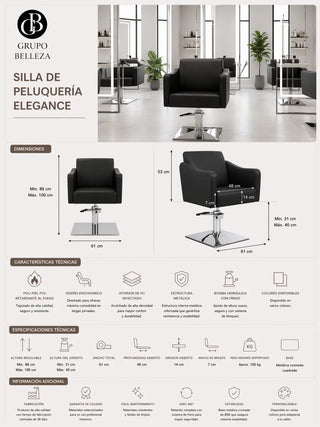 detalle de ficha tecnica de una silla de peluqueria Elegance
