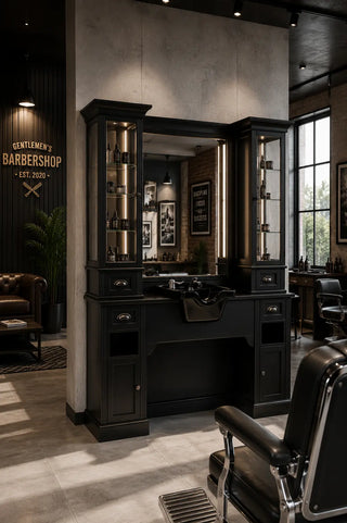 Tocador De Barberia Con Lavacabezas (Pica Negra) y Vitrina WILLIAM 1B/22 Mirplay