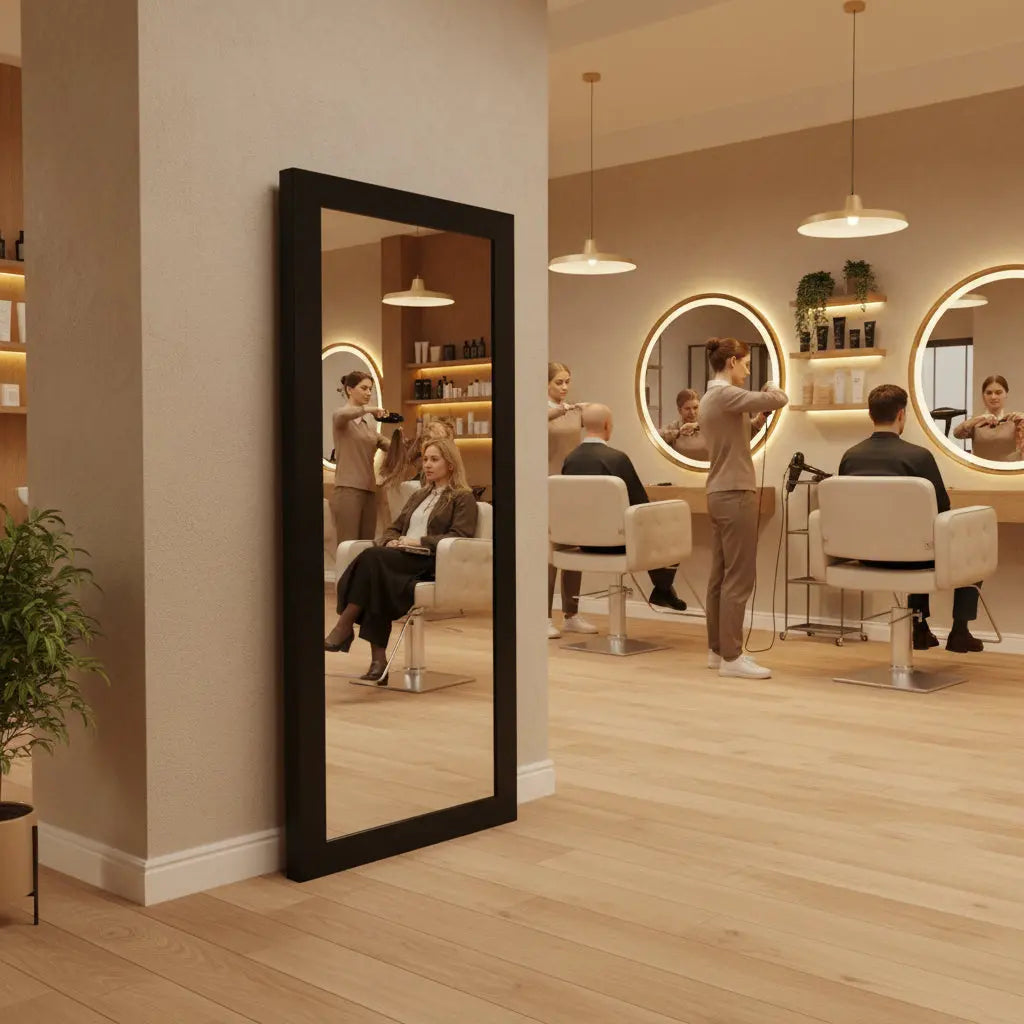 Decorativo espejo con marco negro en madera