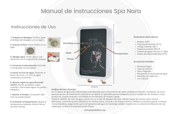 Lavacabezas Spa con vapor Nara