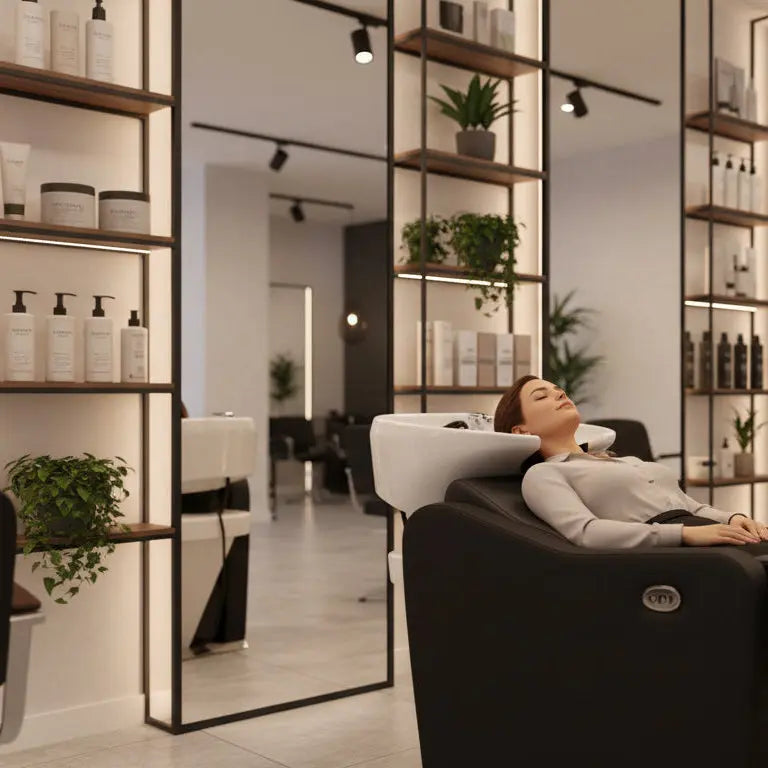 Lavacabezas confortable con alza pies eléctrico, máximo confort