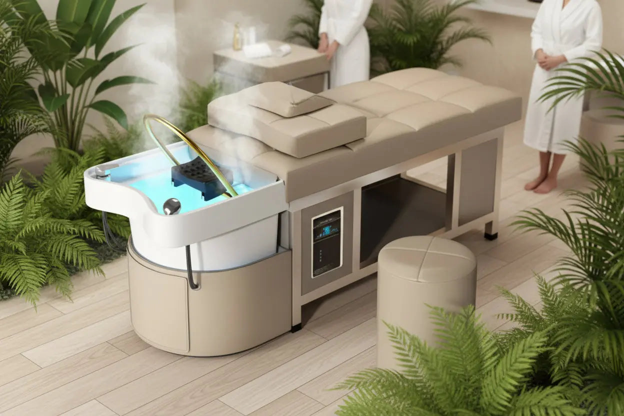 como funciona la Camilla de masaje con lavacabezas head spa_Lavatesta_per_parrucchieri_Bacs_à_shampooing_Backwash_units_Rückwärtswaschbecken_Rampa_de_lavagem